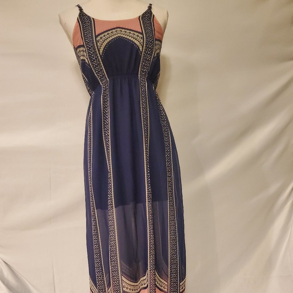 Fire Los Angeles Maxi Dress Blue Pink Back Cutout